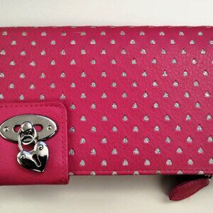 Pink Wallet with Decorative locks and hears.  With Many compartments,